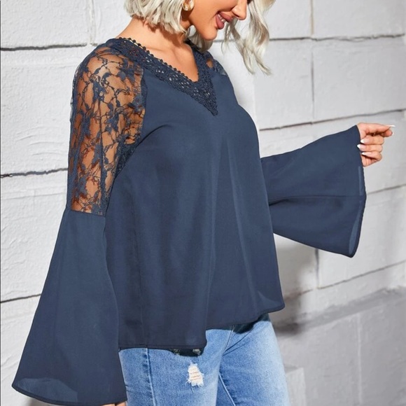 Boho white  lace insert V neck blouse - Picture 13 of 16